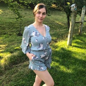 Cloud Chaser Romper Floral Gauze Lace Trim